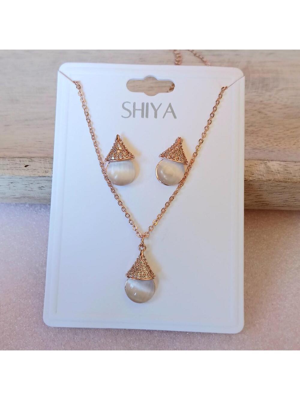 Rose Gold Cat Eye Necklace & Earrings Set | Dainty Jewelry.